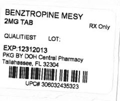 This Is An Image Of The Label For Benztropine Mesylate Tablets, Usp 0.5 mg 100count. (Benztropine Mesy)